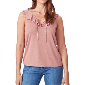 NWT! PAIGE Women's Rainey Ruffled Lace Up Rib Knit Top size Large